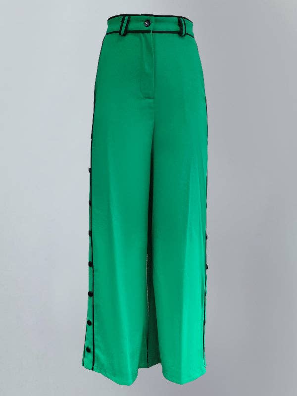 Urban Wide Leg H-Line Solid Color Pants: GREEN / XL