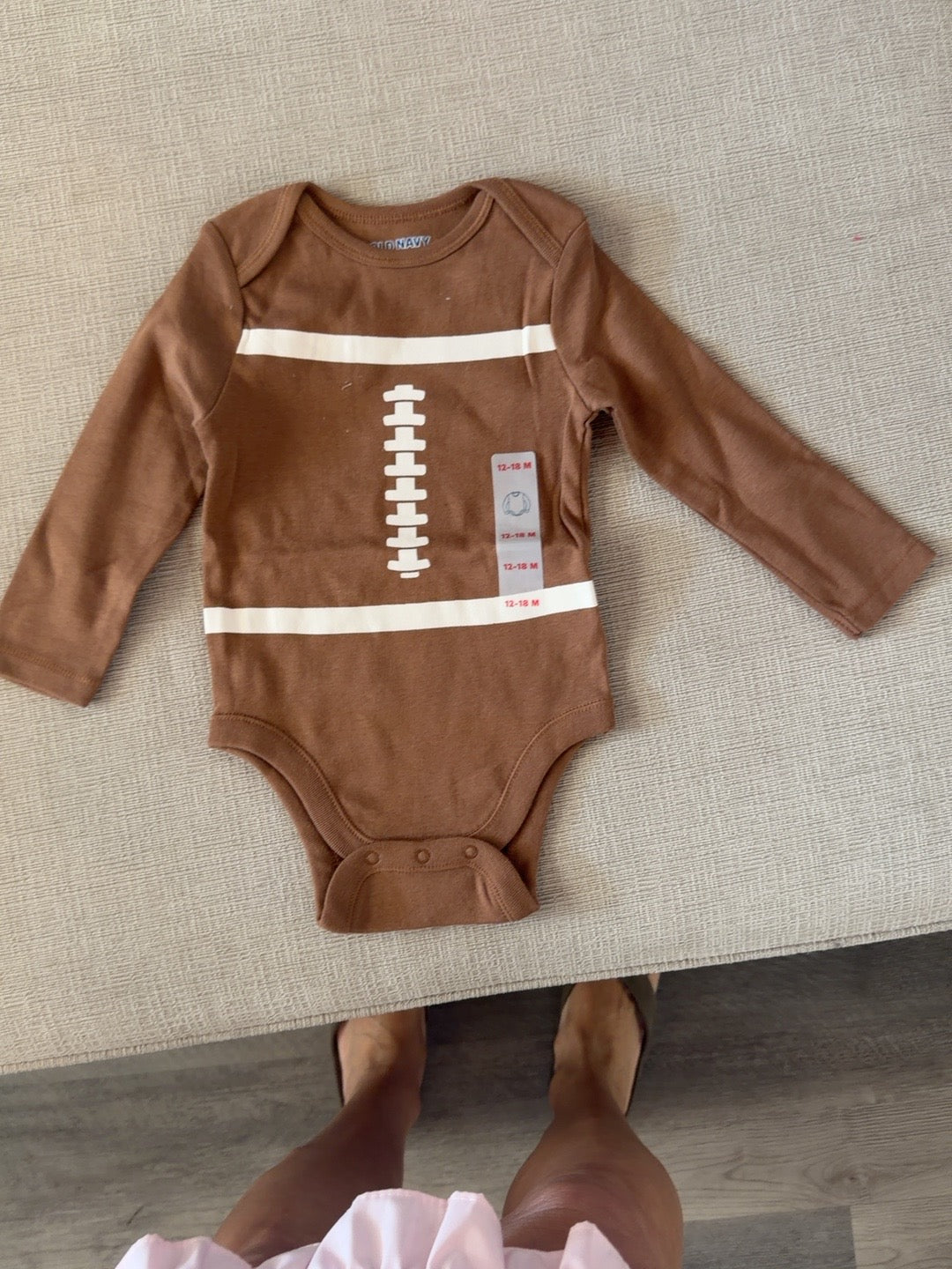 Old Navy brown baby football long-sleeve bodysuit