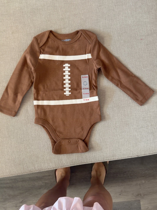 Old Navy brown baby football long-sleeve bodysuit